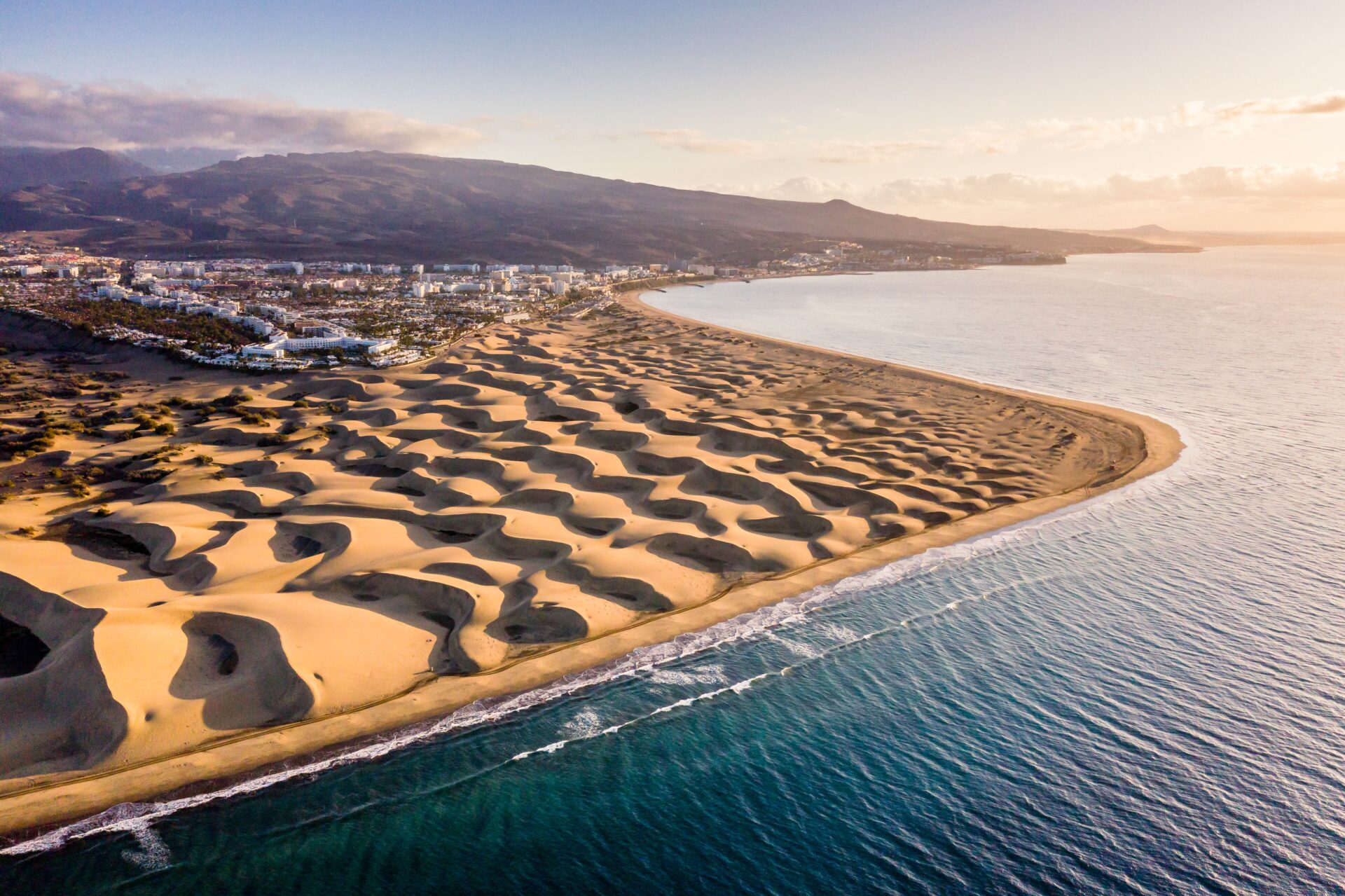 Aerial view over the Maspalomas Dunes and coastline