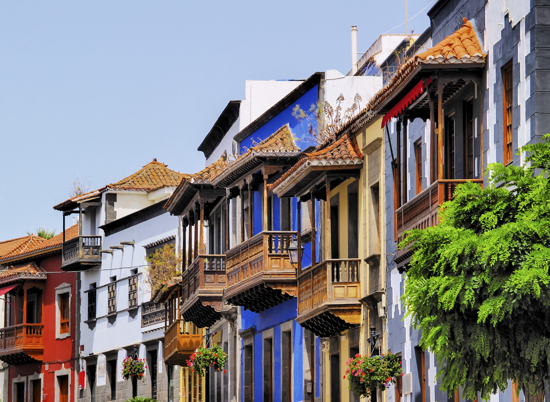 View of beautiful colourful buildings in Teror, Gran Canaria
